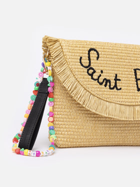 Straw pochette with fruit charms