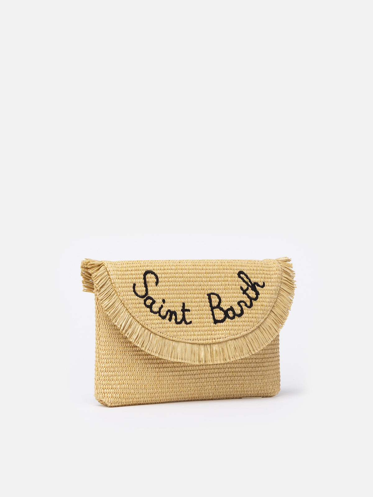Straw pochette with fruit charms