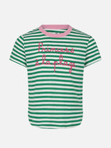 Girl t-shirt with stripes and embroidery