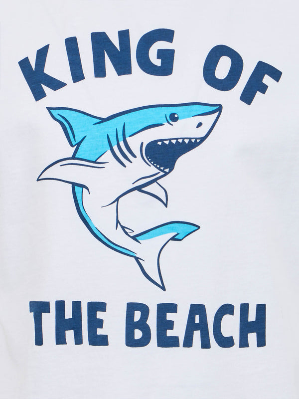 Baumwoll-T-Shirt für Jungen mit „King of the Beach“-Haifisch-Aufdruck