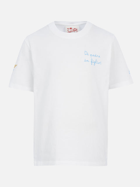 Boy cotton t-shirt with Di Padre in Figlio embroidery | SS LAZIO SPECIAL EDITION - MC2 Saint Barth