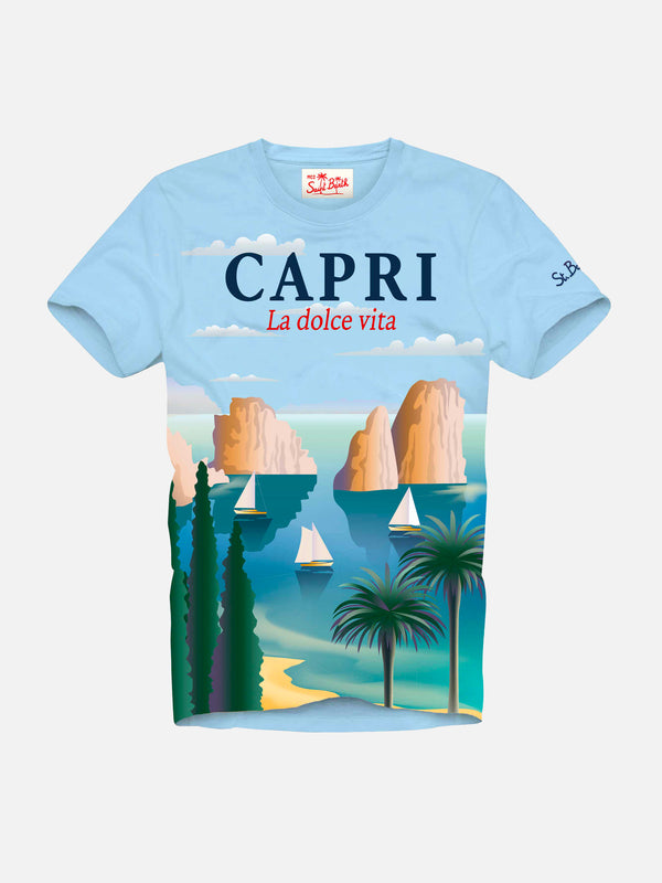 T-shirt da bambino in cotone con stampa cartolina di Capri