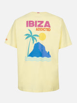 Man cotton t-shirt with Ibiza Addicted postcard placed print