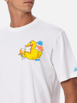 Man cotton t-shirt with Cryptopuppets Ducky Aperitif front and back placed print | CRYPTOPUPPETS SPECIAL EDITION