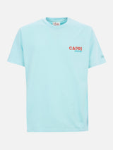 Herren-T-Shirt aus Baumwolle mit platziertem Capri Addicted-Postkartendruck