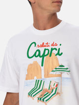 Herren-T-Shirt aus Baumwolle mit platziertem Saluti da Capri-Aufdruck