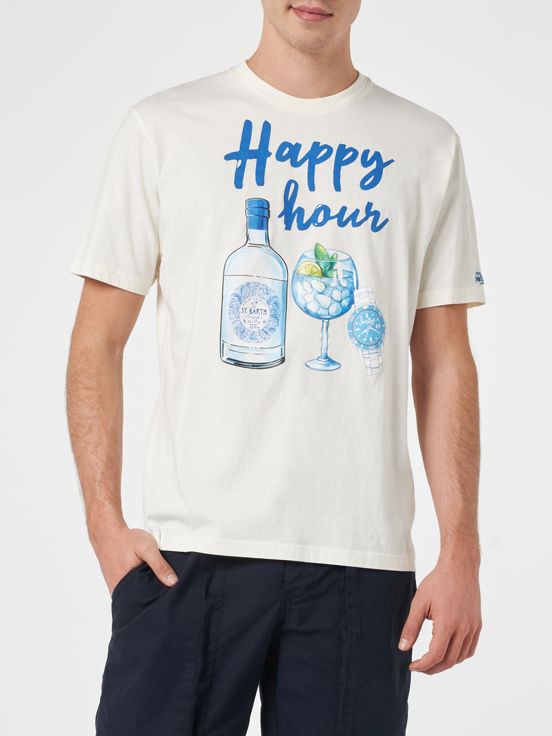 T-shirt da uomo in cotone con stampa piazzata Happy Hour