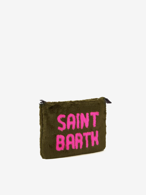 Grüne Parisienne-Umhängetasche Clutch aus Kunstfell