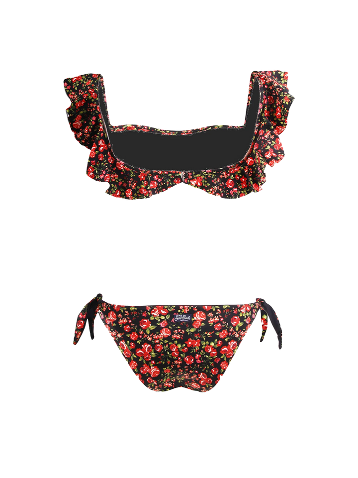 Bandeau-Bikini mit Blumenmuster und Rüschen