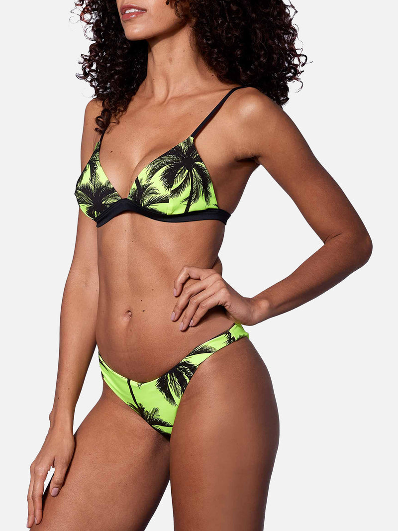 Palm print yellow fluo triangle bikini