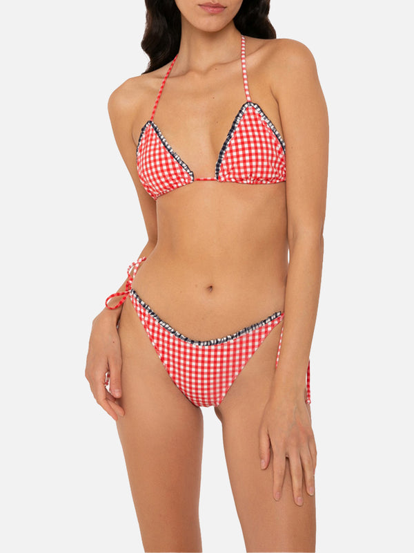 Bikini da donna a triangolo con stampa vichy