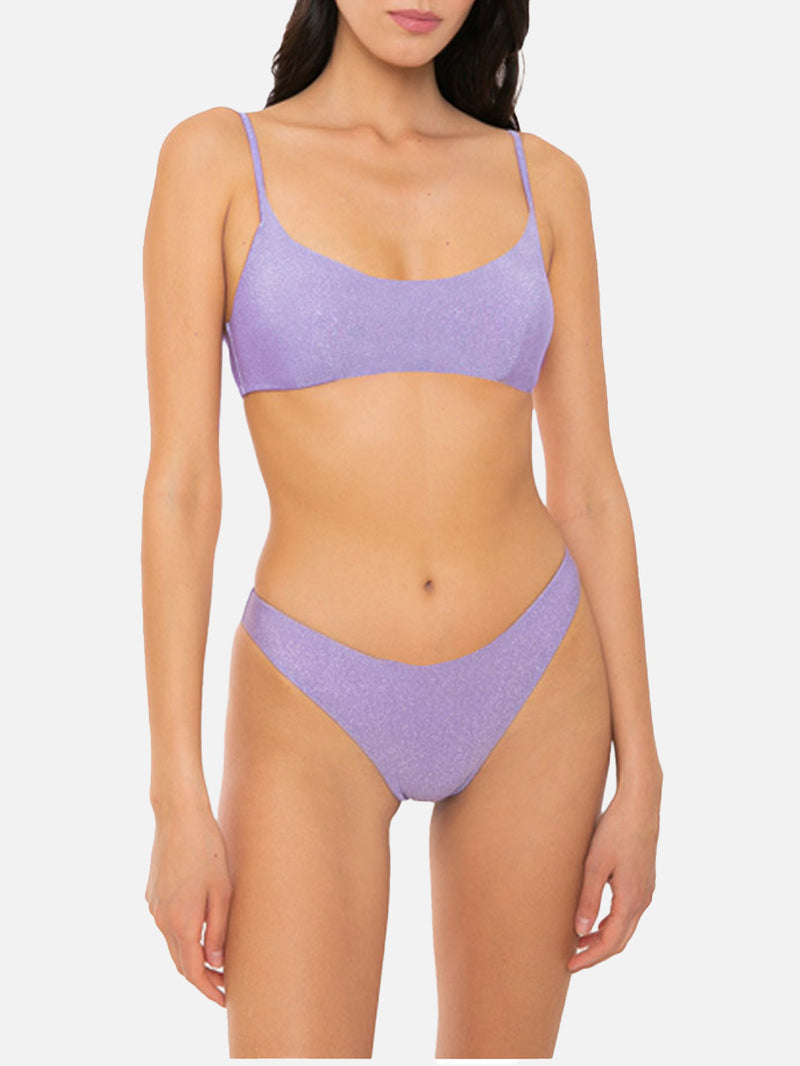 Lilafarbener Lurex-Bralette-Bikini