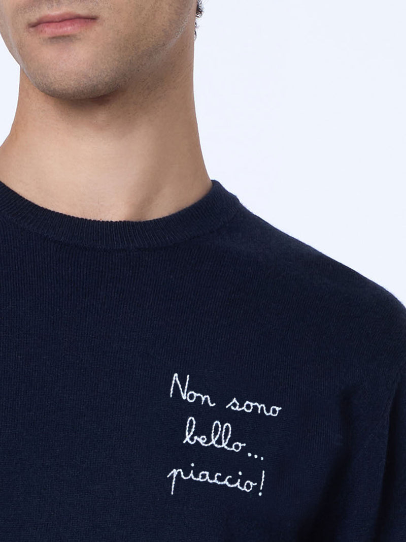 Man blue sweater Heron Light with Non sono bello, piaccio! embroidery| VACANZE DI NATALE SPECIAL EDITION