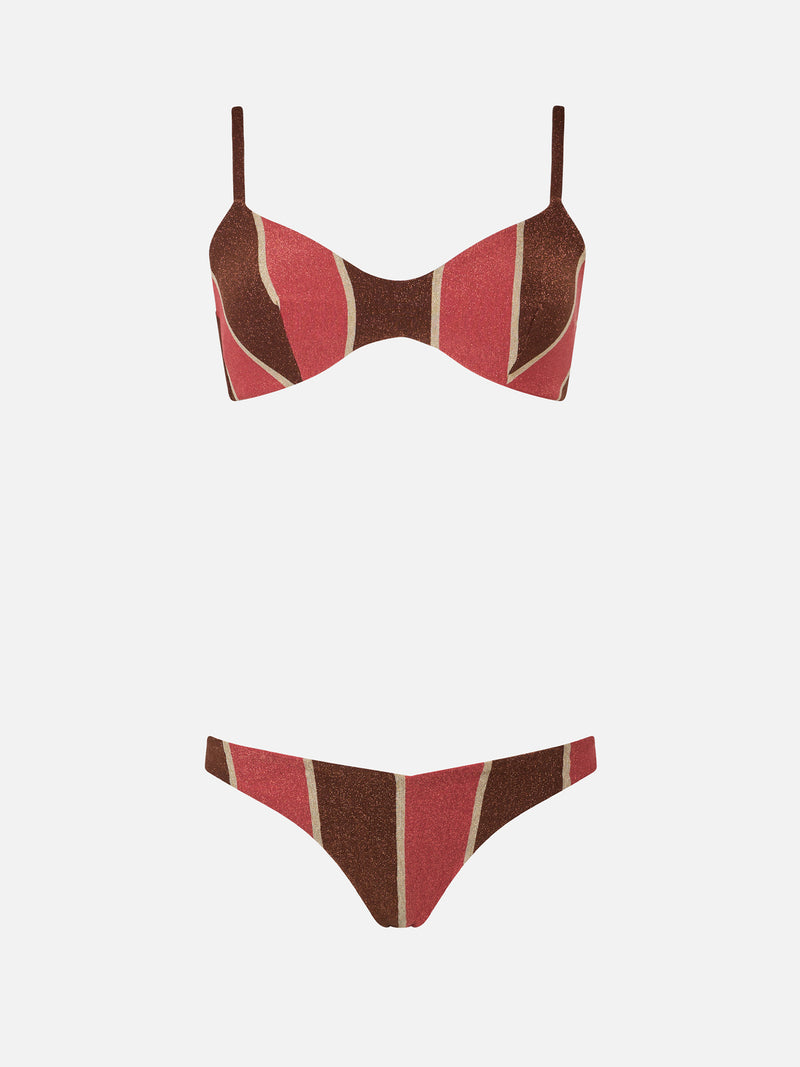 Bikini da donna a righe lurex scoop a bralette May Romy