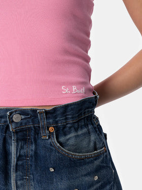 Ada pink ribbed cotton tank top - MC2 Saint Barth