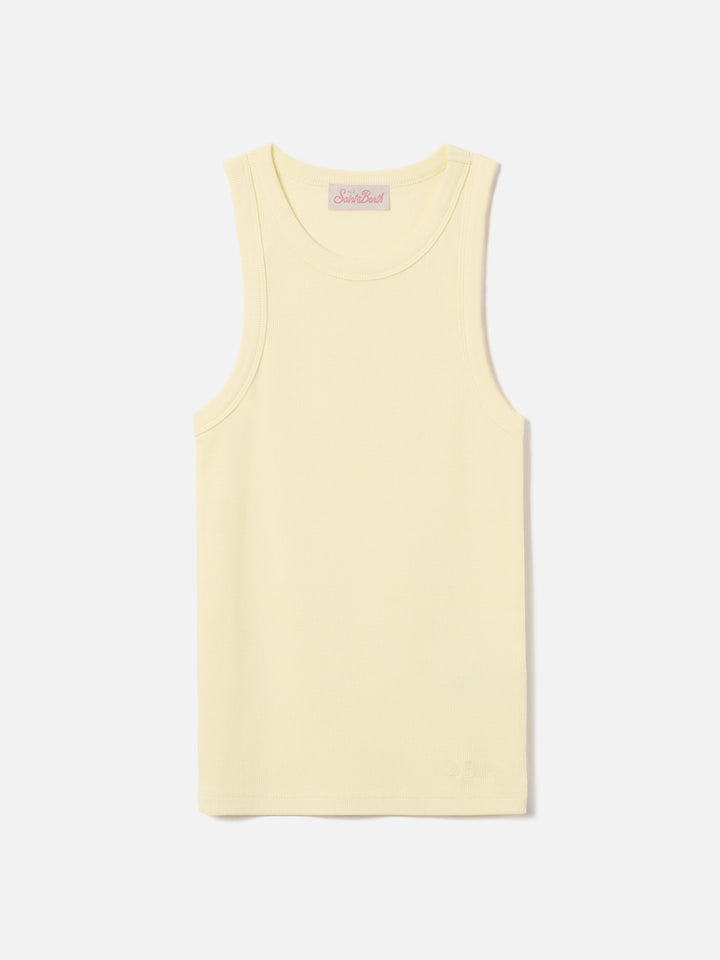 Yellow ribbed Ada tank top with embroidery