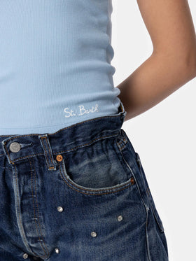 Ada light blue ribbed cotton tank top - MC2 Saint Barth