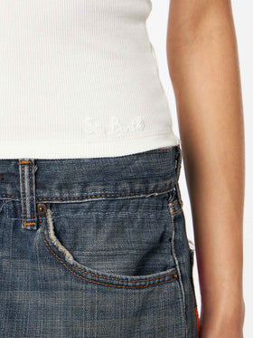 Ada off-white ribbed cotton tank top - MC2 Saint Barth