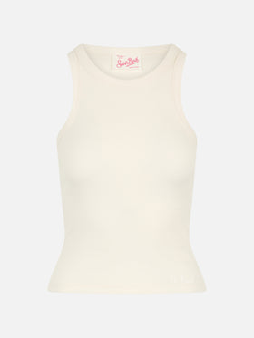 Ada off-white ribbed cotton tank top - MC2 Saint Barth