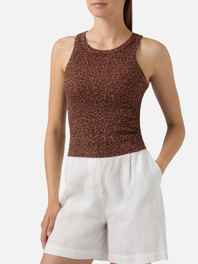 Leopard print ribbed Ada tank top with embroidery