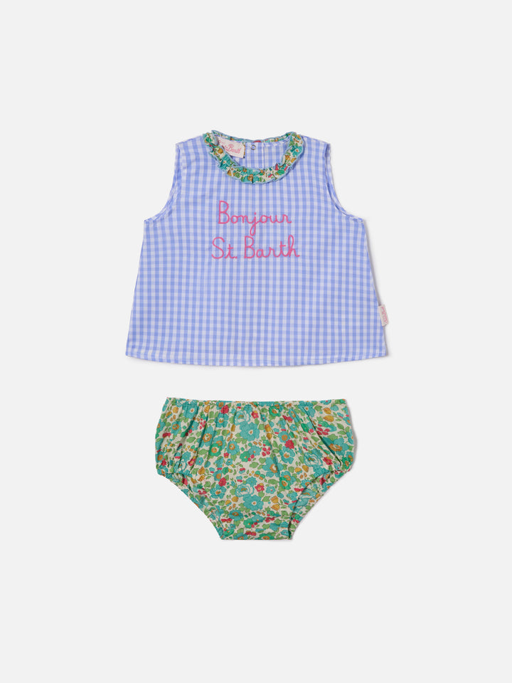 Set Abbie scamiciato e copri pannolino con ricamo Bonjour St. Barth | Made with Liberty Fabric