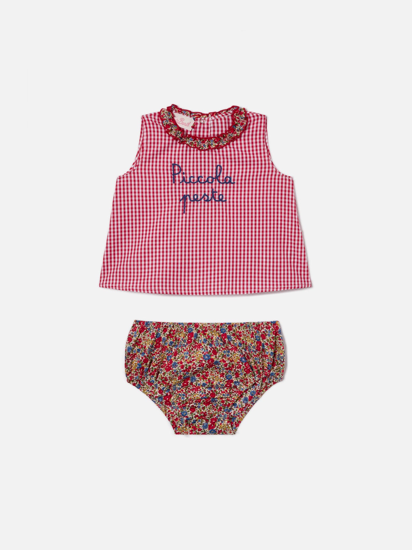 Set Abbie scamiciato e copri pannolino con ricamo Piccola peste | Made with Liberty Fabric