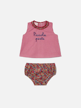 Set Abbie scamiciato e copri pannolino con ricamo Piccola peste | Made with Liberty Fabric