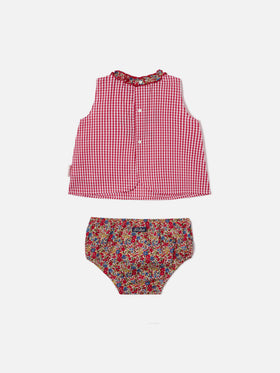 Set Abbie scamiciato e copri pannolino con ricamo Piccola peste | Made with Liberty Fabric