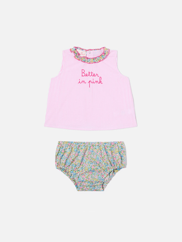 Set Abbie scamiciato e copri pannolino con ricamoBetter in pink | Made with Liberty Fabric