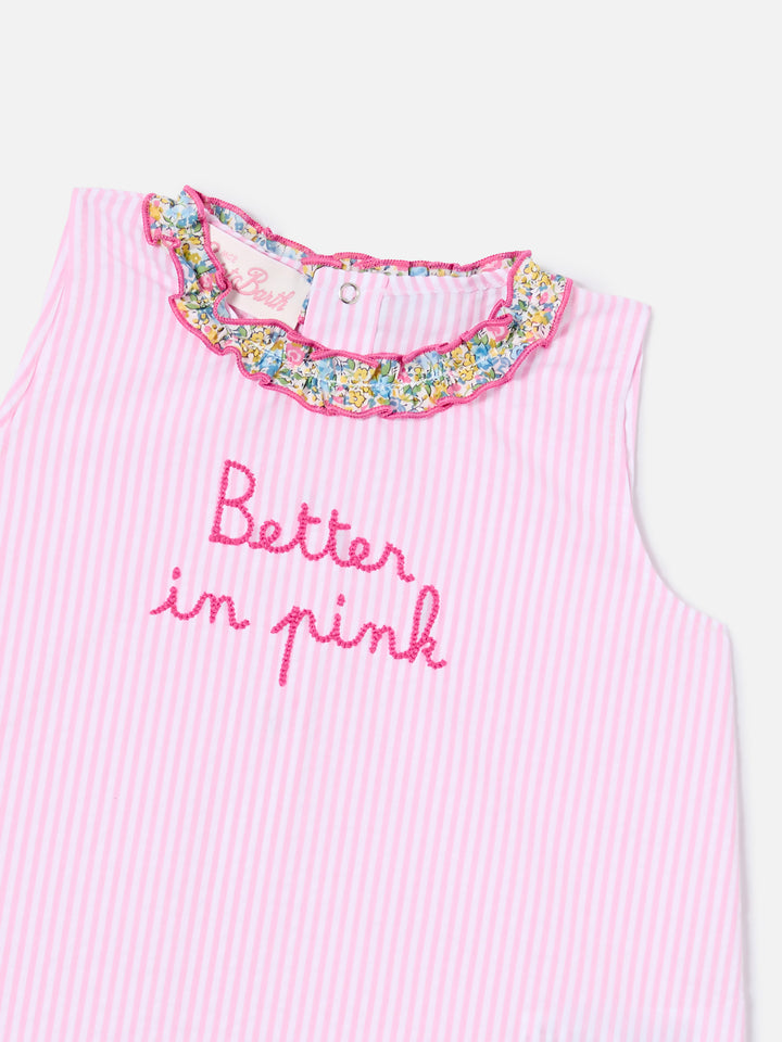 Set Abbie scamiciato e copri pannolino con ricamoBetter in pink | Made with Liberty Fabric