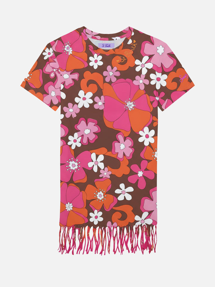 Abbey dress with fringes and  retro flower print