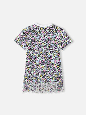 Girl Abbey dress with fringes and animalier print - MC2 Saint Barth