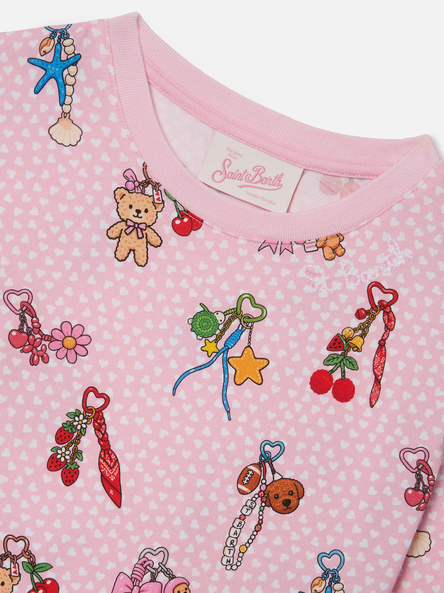 Abbey organic cotton dress with heart and charms all-over print