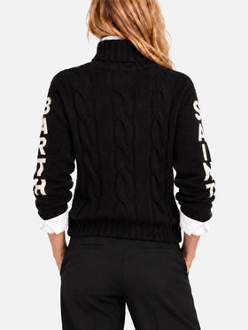Pull à col roulé Adler noir tressé avec jacquard Saint Barth 