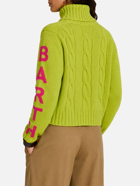 Adler Rollkragenpullover aus Zopfmuster in Fluo-Gelb 