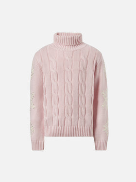 Dolcevita a trecce Adler Jr con decorazioni a fiocco di neve in strass