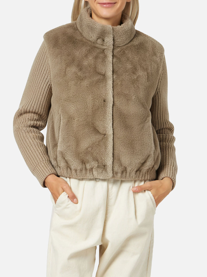 Mael faux-fur gilet with knit sleeves