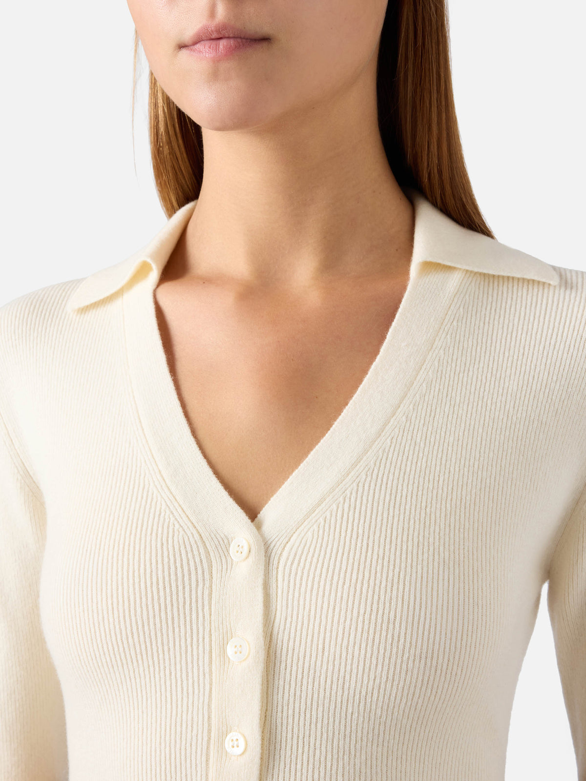 Body de punto de lana Aelis off white con cuello polo 
