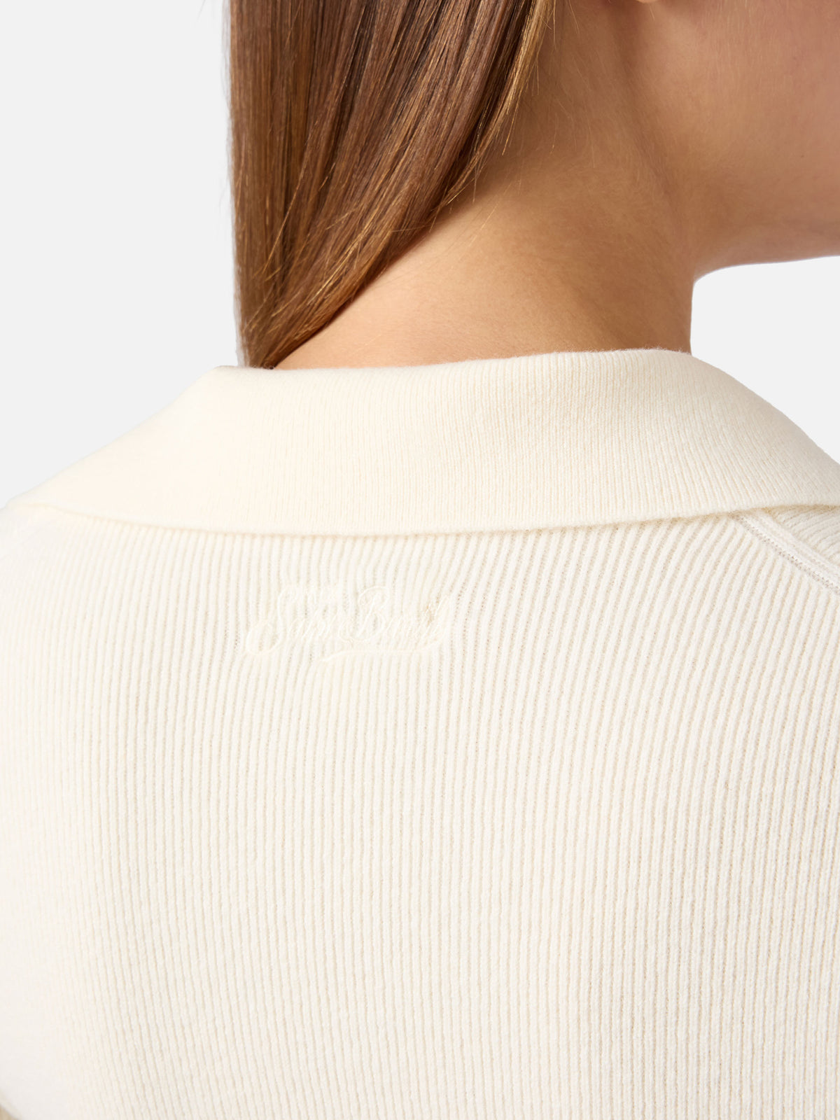 Body de punto de lana Aelis off white con cuello polo 