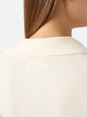 Body de punto de lana Aelis off white con cuello polo 
