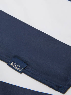 Telo mare Aidan a righe blu e bianche con logo