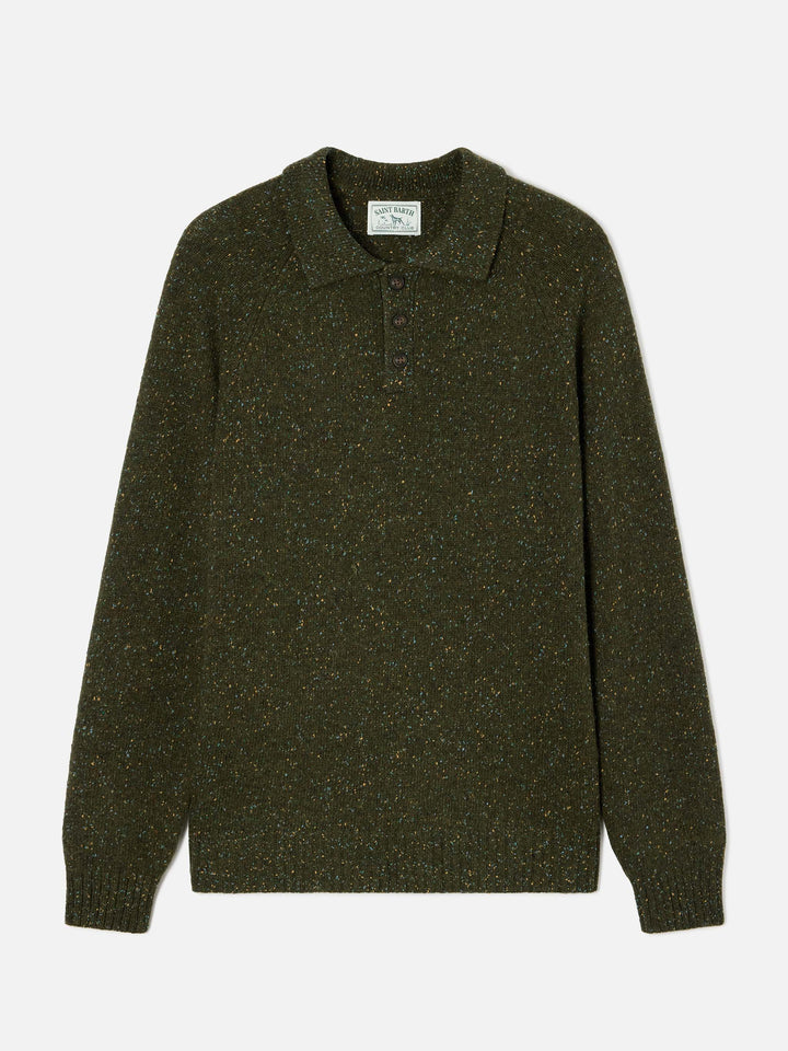 Polo de punto Donegal Alfie en mezcla de lana verde militar 