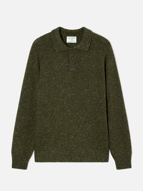 Military green Alfie wool blend Donegal knit polo