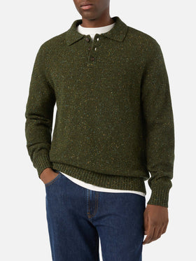 Military green Alfie wool blend Donegal knit polo