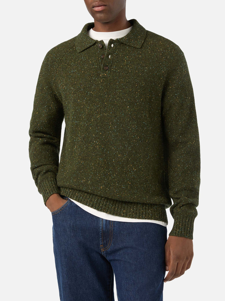 Polo de punto Donegal Alfie en mezcla de lana verde militar 