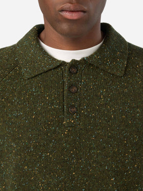 Military green Alfie wool blend Donegal knit polo
