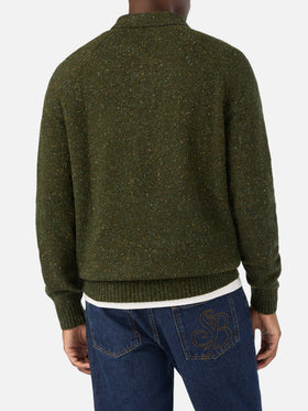 Military green Alfie wool blend Donegal knit polo