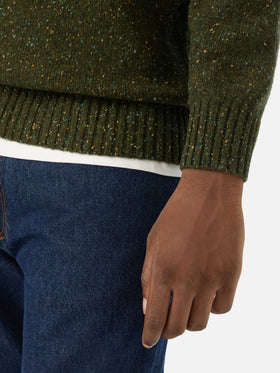 Military green Alfie wool blend Donegal knit polo