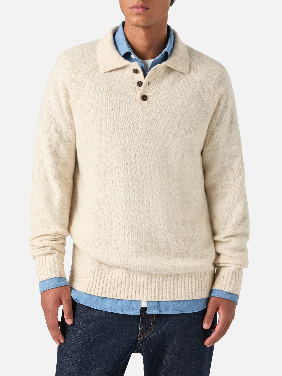Beige Alfie wool blend Donegal knit polo