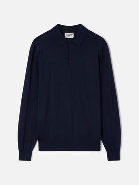 Polo Alfie in navy blue Merino